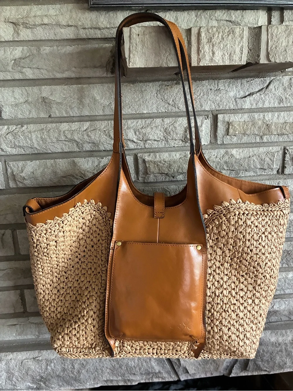 Patricia Nash Christiana Woven Satchel Tan with Leather Trim with dust bag. - Picture 3 of 15